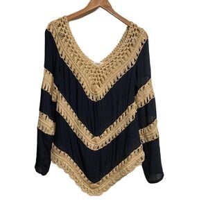 Umgee Boho Crochet Tunic Shirt Long Sleeve
